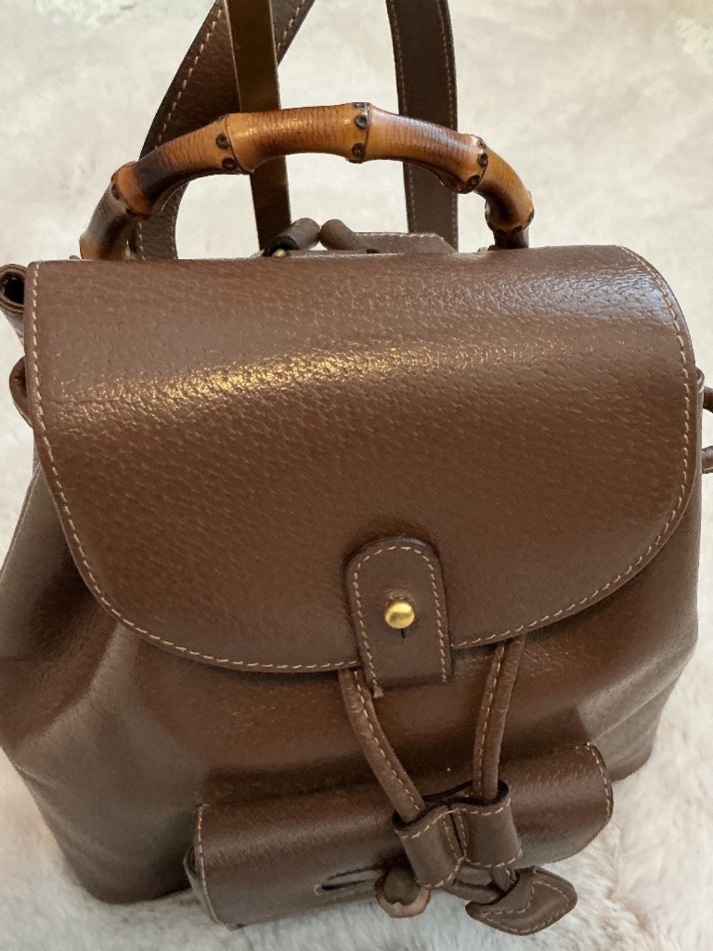 GUCCI BAMBOO BROWN MINI BACKPACK WITH BAMBOO HANDLE ADJUSTABLE STRAPS
